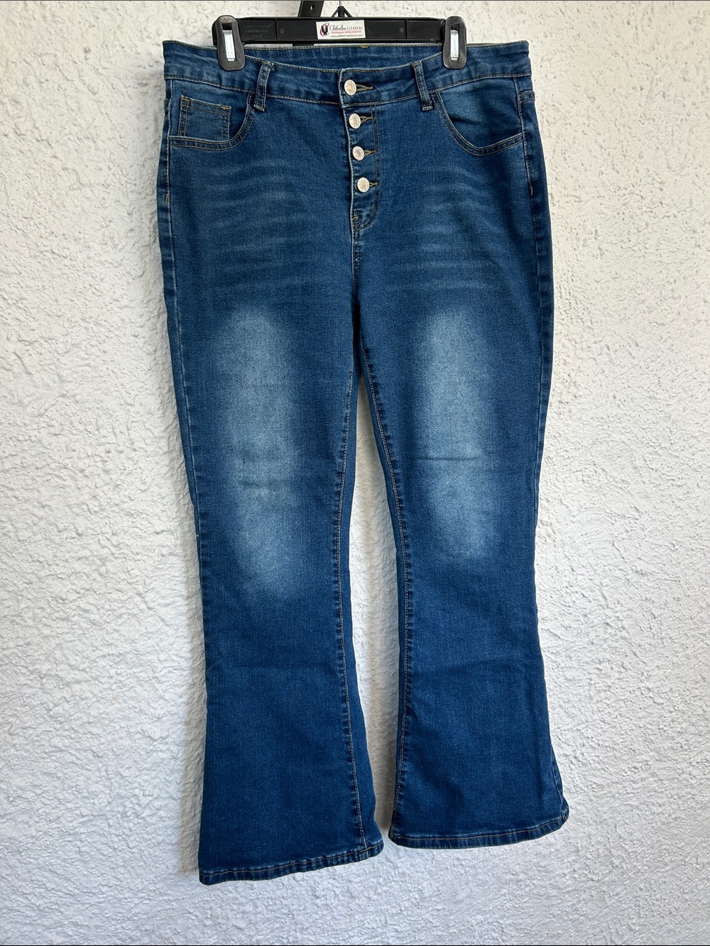 High-Rise Dark Blue Flare Jeans with Button-Fly